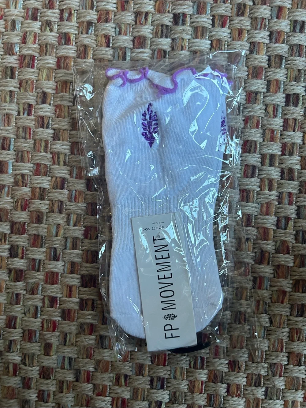 Free People White Ankle Socks with Purple Embroidered Detail